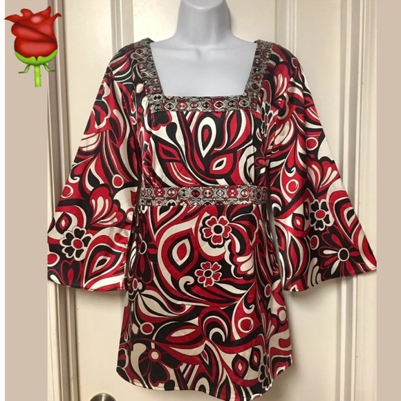 Notations Red Bell Sleeve Adjustable Tunic Top M - Picture 1 of 8